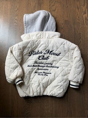 Zara Kids Quilted Cream Jacket with Grey Hood